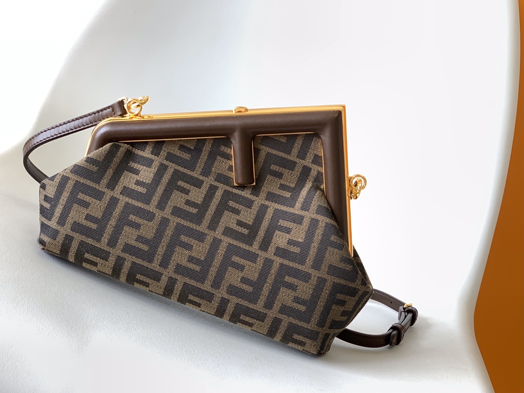 Fendi Small First FF Jacquard Fabric Shoulder Bag Brown